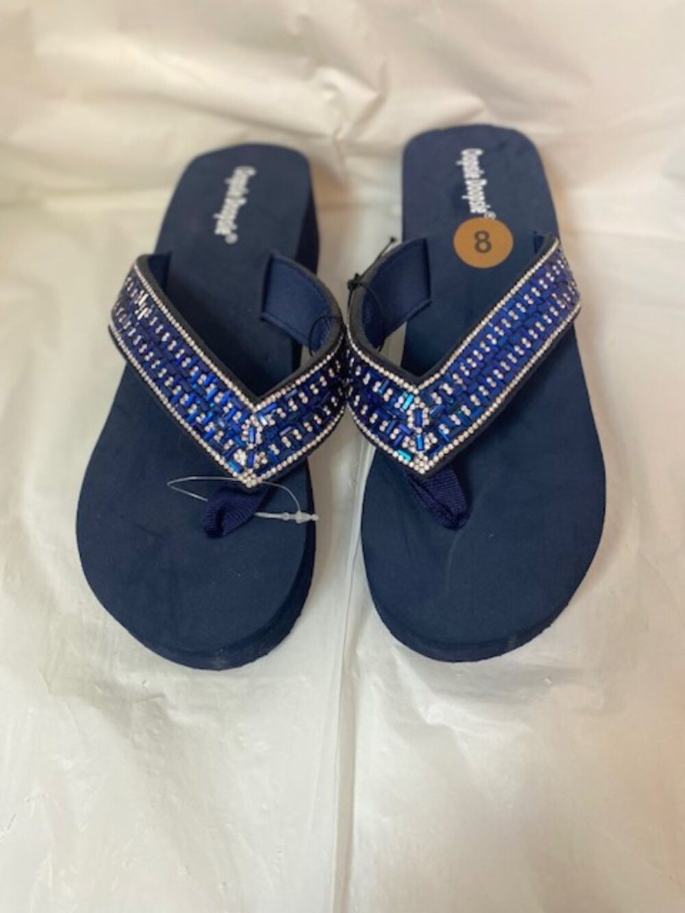Oopsie Doopsie Beaded Navy Wedge Flip Flop Sandals - Size 8 (NEW)